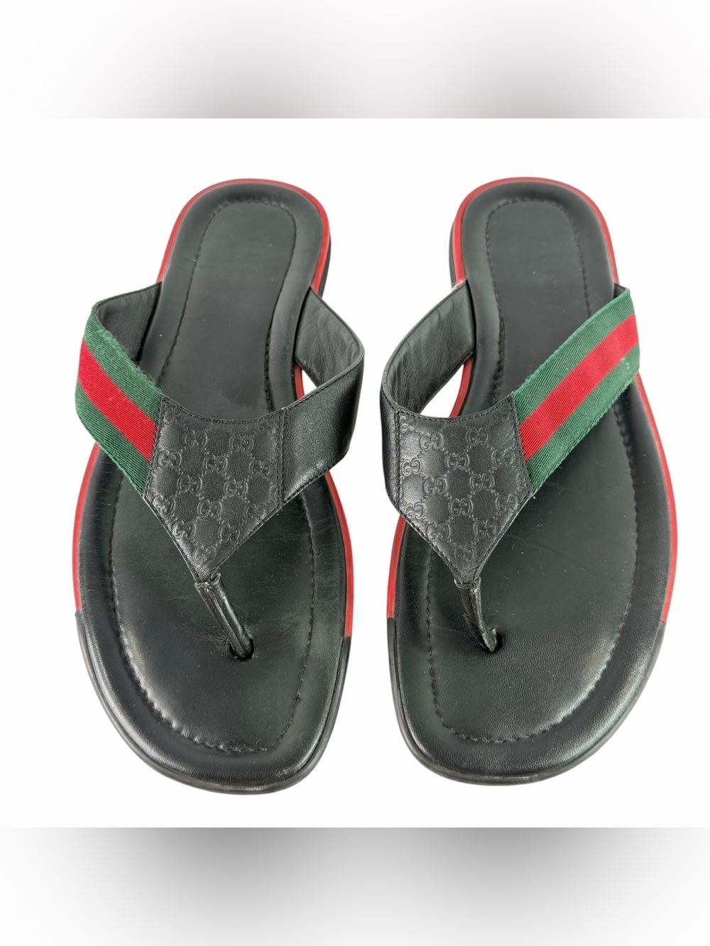 GUCCI Guccissima 268670 Web Black Leather Men's Sandal 10 - 10.5US Made in Italy